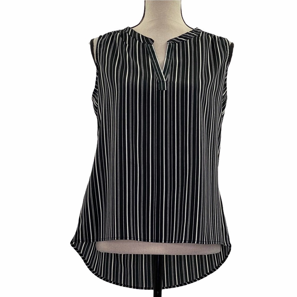 SIMPLY Style Black White Striped High Low Blouse S
